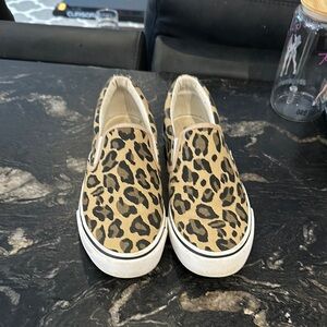 Leopard Print Slip-On Shoes with White Rubber Sole and Elasticated Opening